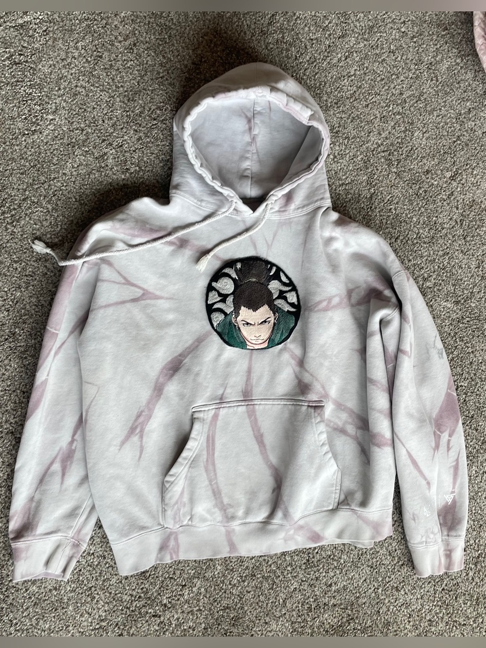 Hypland x Naruto Shikamaru Chenille hoodie featuring a purple and white tie-dye